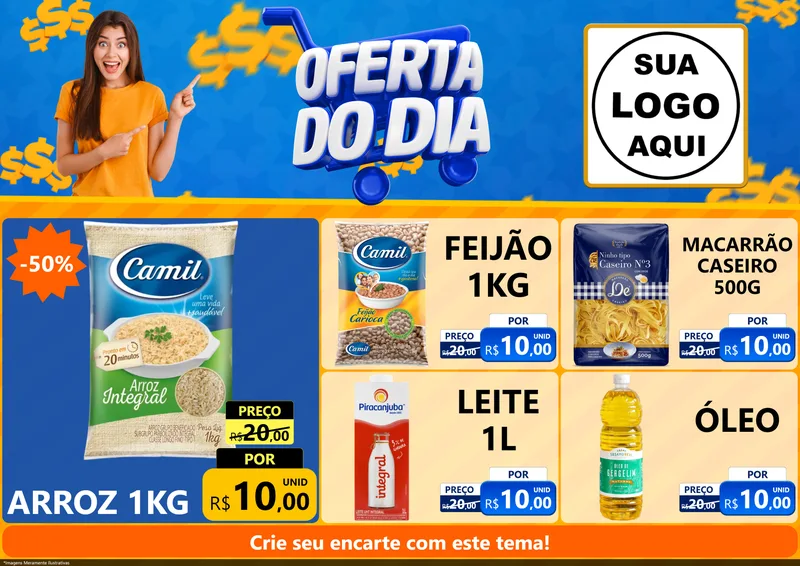Modelo de Encarte para Encarte A4 Horizontal com o tema Oferta do Dia para Supermercado