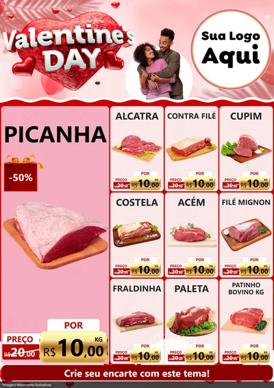 Modelo de Encarte para Encarte A4 Vertical com o tema Valentine's Day para Açougue