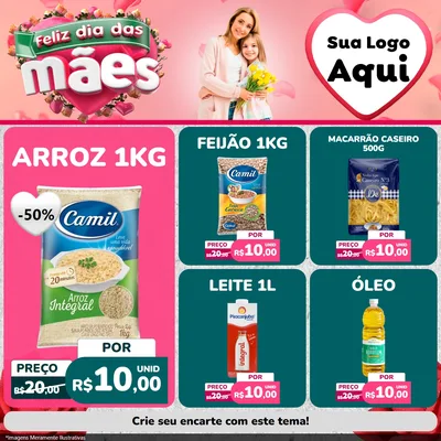 Modelo de Rede Social para Feed Facebook com o tema Feliz Dia das Mães para Supermercado