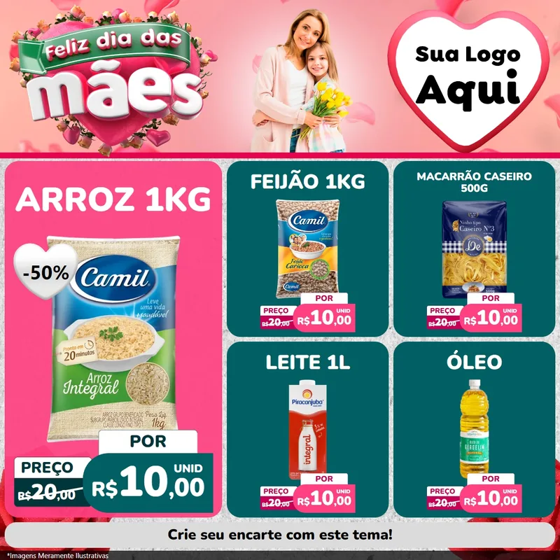 Modelo de Rede Social para Feed Facebook com o tema Feliz Dia das Mães para Supermercado