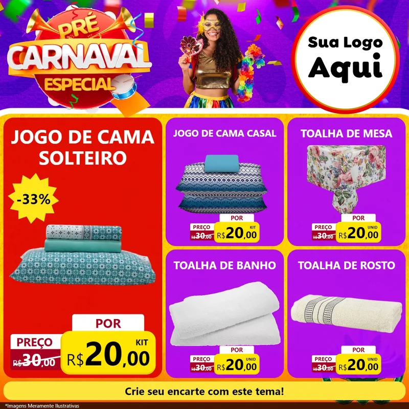 Modelo de Rede Social para Feed Facebook com o tema Pré-Carnaval Especial para Cama, Mesa e Banho