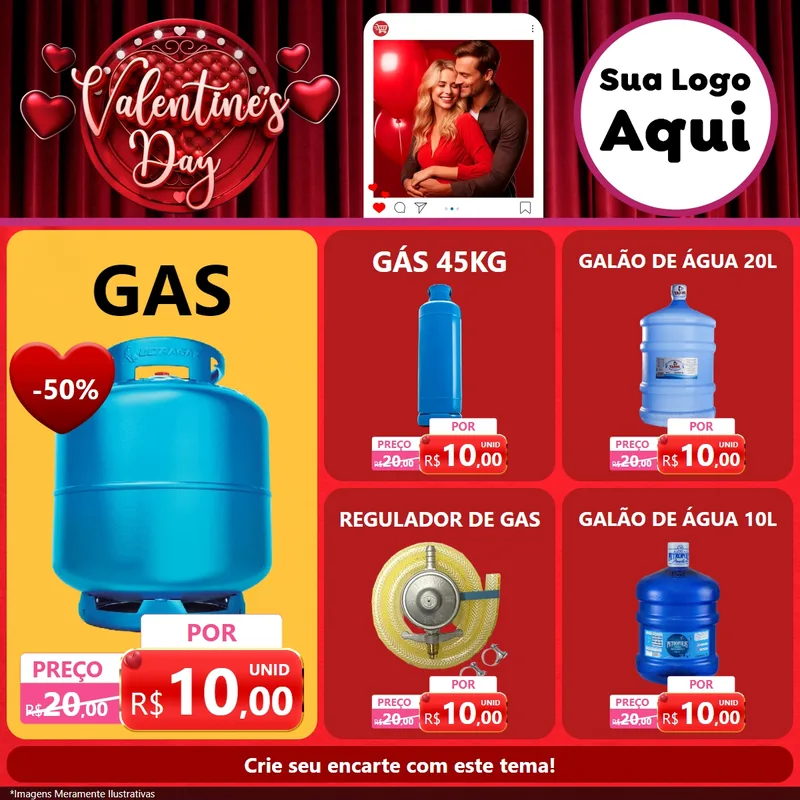 Modelo de Rede Social para Feed Facebook com o tema Valentine's Day para Água e gás