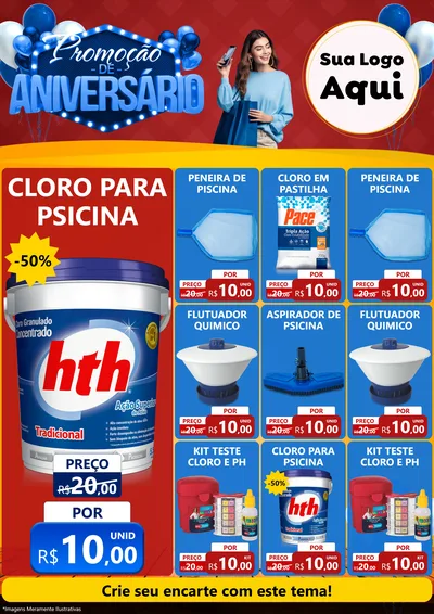 Modelo de Encarte para Encarte A4 Vertical com o tema Promoção de Aniversário para Produtos para Piscina