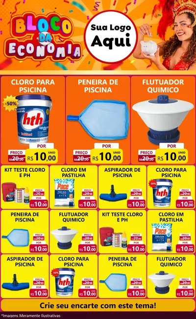 Modelo de Encarte para Encarte Grande com o tema Bloco da Economia para Produtos para Piscina