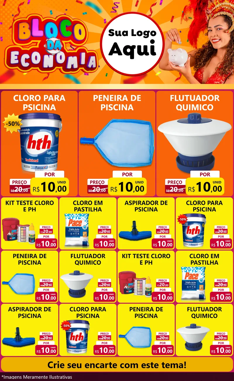 Modelo de Encarte para Encarte Grande com o tema Bloco da Economia para Produtos para Piscina
