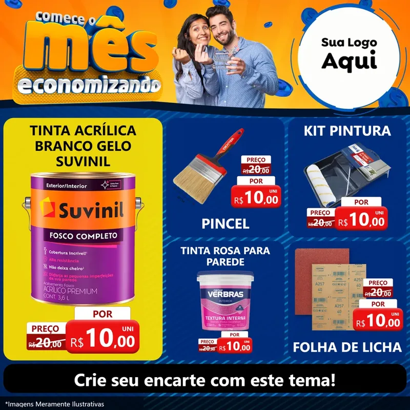 Modelo de Rede Social para Feed Facebook com o tema Comece O Mês Economizando para Tintas e Ferramentas