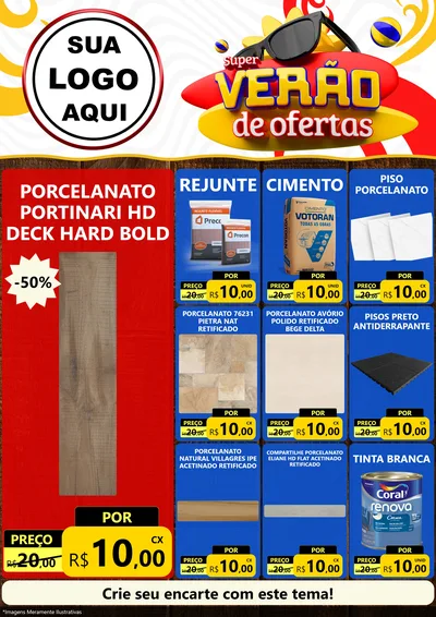 Modelo de Encarte para Encarte A4 Vertical com o tema Super Verão de Ofertas para Pisos e revestimentos