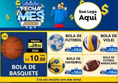Modelo de Encarte para Encarte A4 Horizontal com o tema Operação Fecha Mês, Junho para Artigos Esportivos