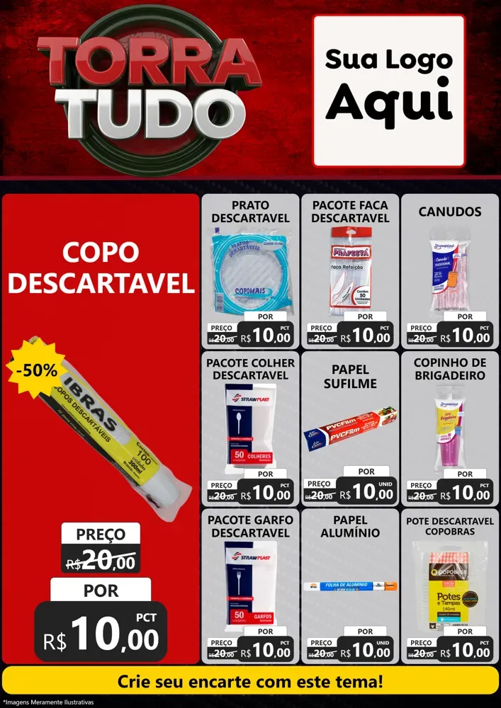 Modelo de Encarte para Encarte A4 Vertical com o tema Torra Tudo para Embalagens