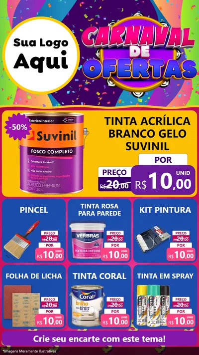 Modelo de Rede Social para Stories com o tema Carnaval de Ofertas para Tintas e Ferramentas