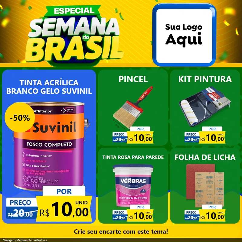 Modelo de Rede Social para Feed Facebook com o tema Especial Semana do Brasil para Tintas e Ferramentas