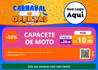Modelo de Cartaz para Cartaz A4 Horizontal com o tema Carnaval de Ofertas para Moto peças