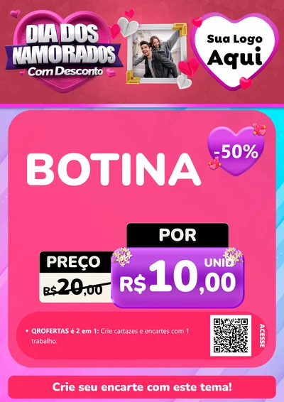 Modelo de Cartaz para Cartaz A4 Vertical com o tema Dia Dos Namorados Com Desconto para Agropecuária
