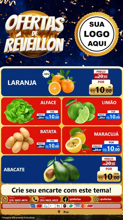 Modelo de TV para TV Vertical com o tema Ofertas de Réveillon para Hortifrúti