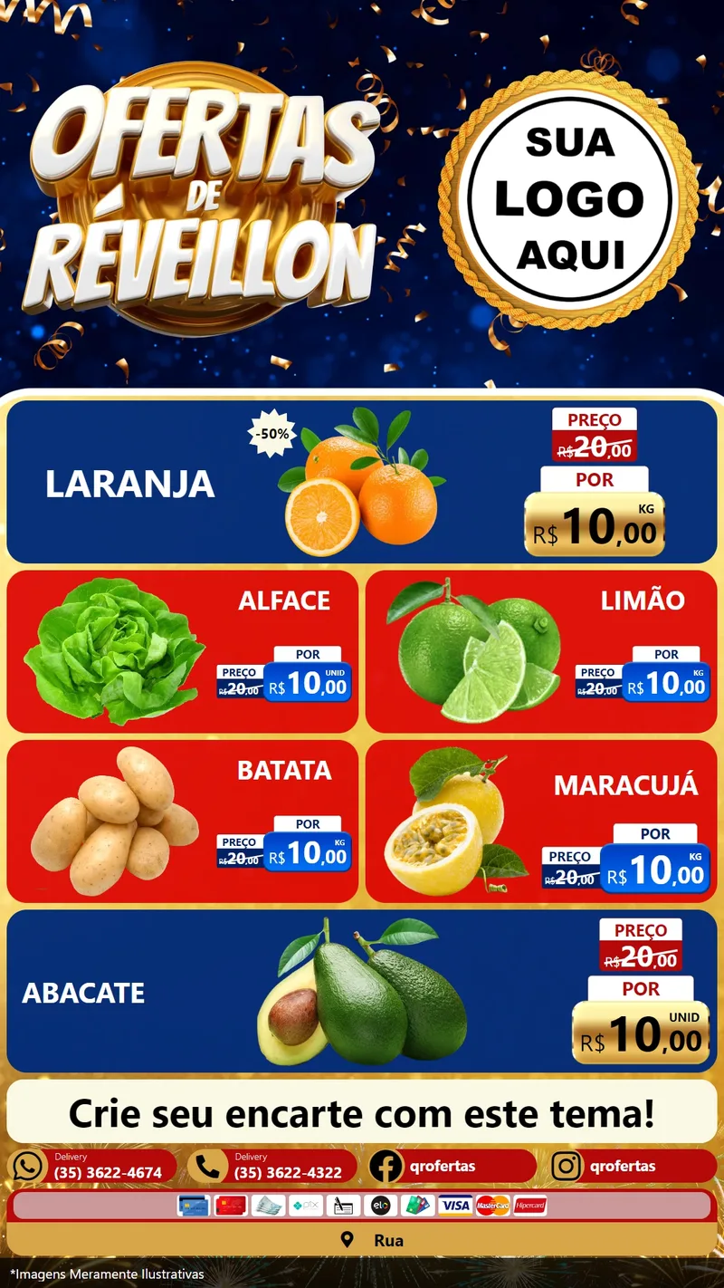 Modelo de TV para TV Vertical com o tema Ofertas de Réveillon para Hortifrúti