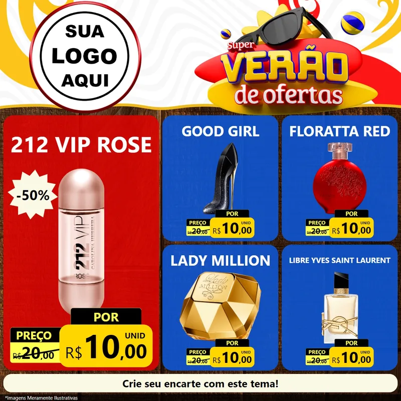 Modelo de Rede Social para Feed Facebook com o tema Super Verão de Ofertas para Perfumes