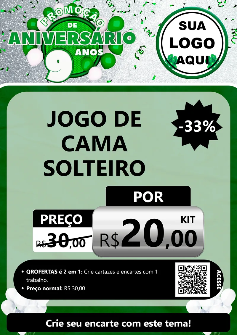 Modelo de Cartaz para Cartaz A4 Vertical com o tema Promoção de Aniversário - 9 Anos para Cama, Mesa e Banho