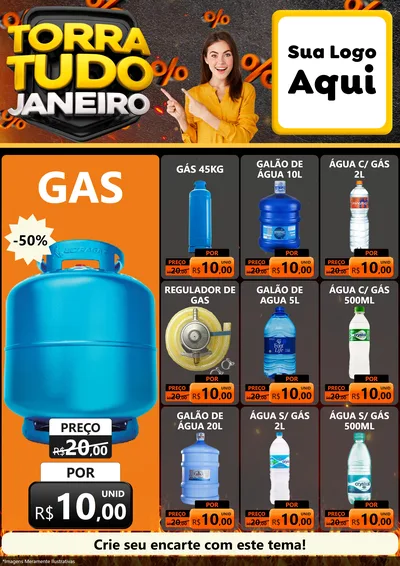 Modelo de Encarte para Encarte A4 Vertical com o tema Torra Tudo Janeiro para Água e gás
