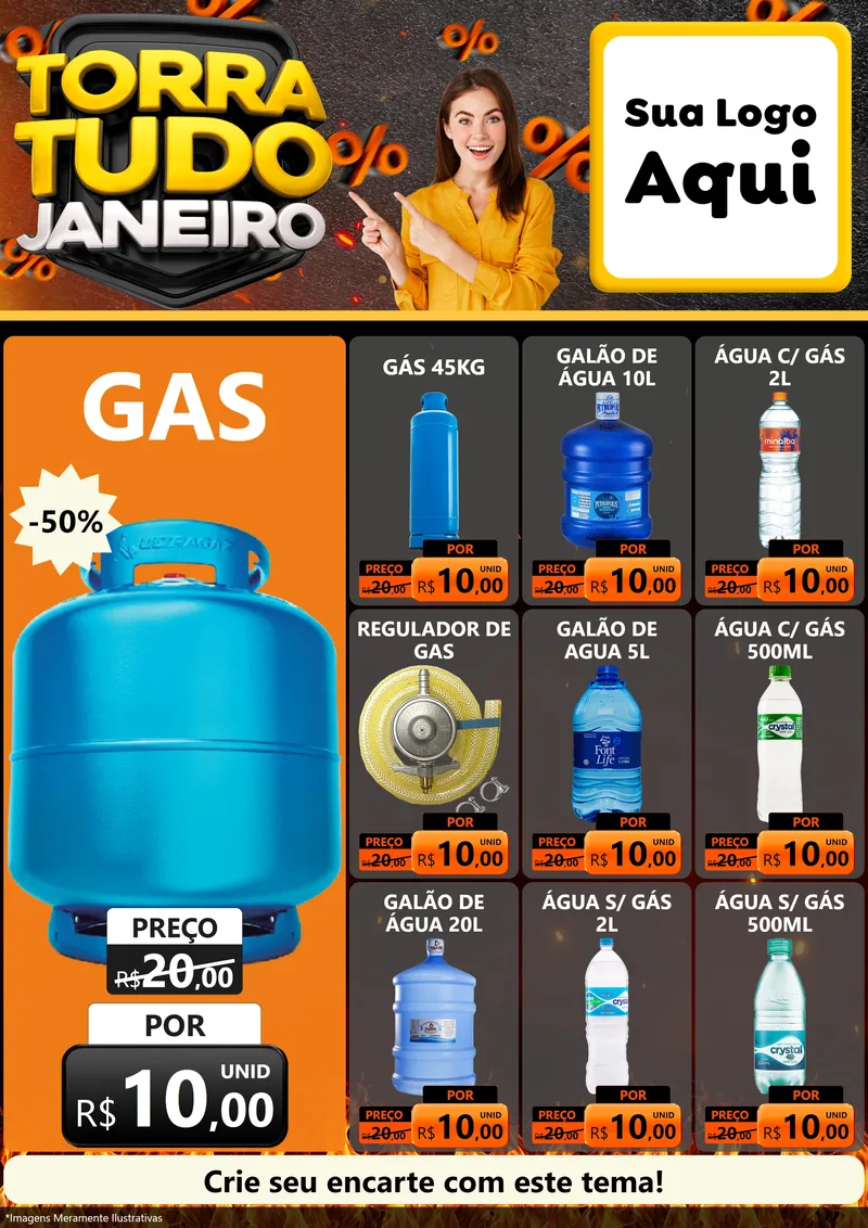 Modelo de Encarte para Encarte A4 Vertical com o tema Torra Tudo Janeiro para Água e gás