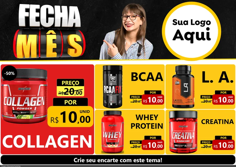 Modelo de Encarte para Encarte A4 Horizontal com o tema Fecha Mês para Suplementos alimentares