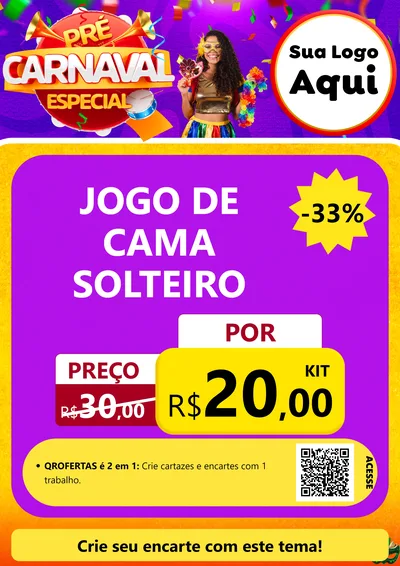 Modelo de Cartaz para Cartaz A4 Vertical com o tema Pré-Carnaval Especial para Cama, Mesa e Banho