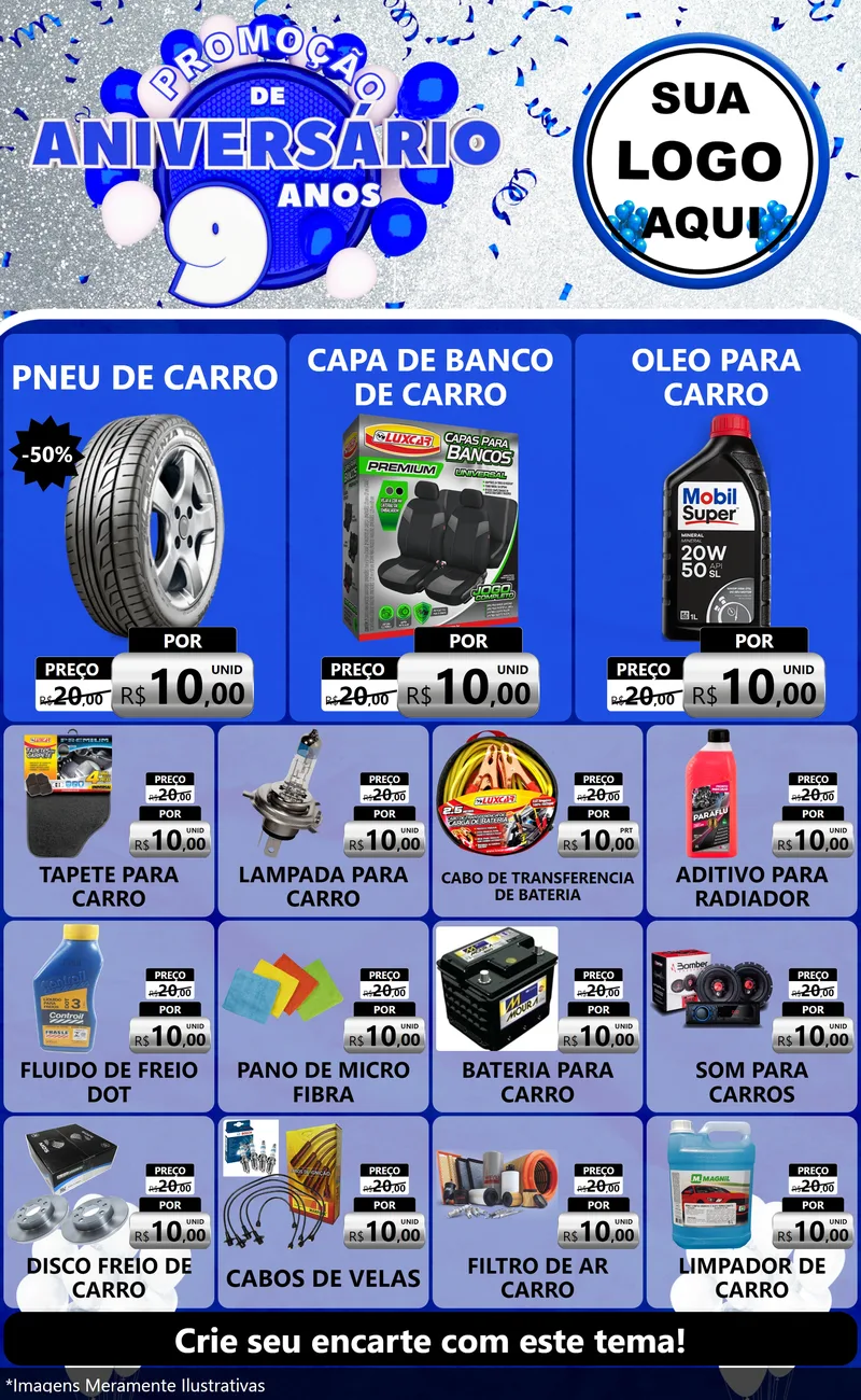 Modelo de Encarte para Encarte Grande com o tema Promoção de Aniversário - 9 Anos para Auto peças