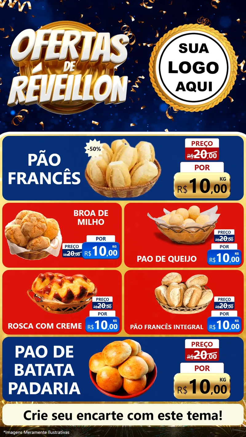 Modelo de TV para TV Vertical com o tema Ofertas de Réveillon para Padaria