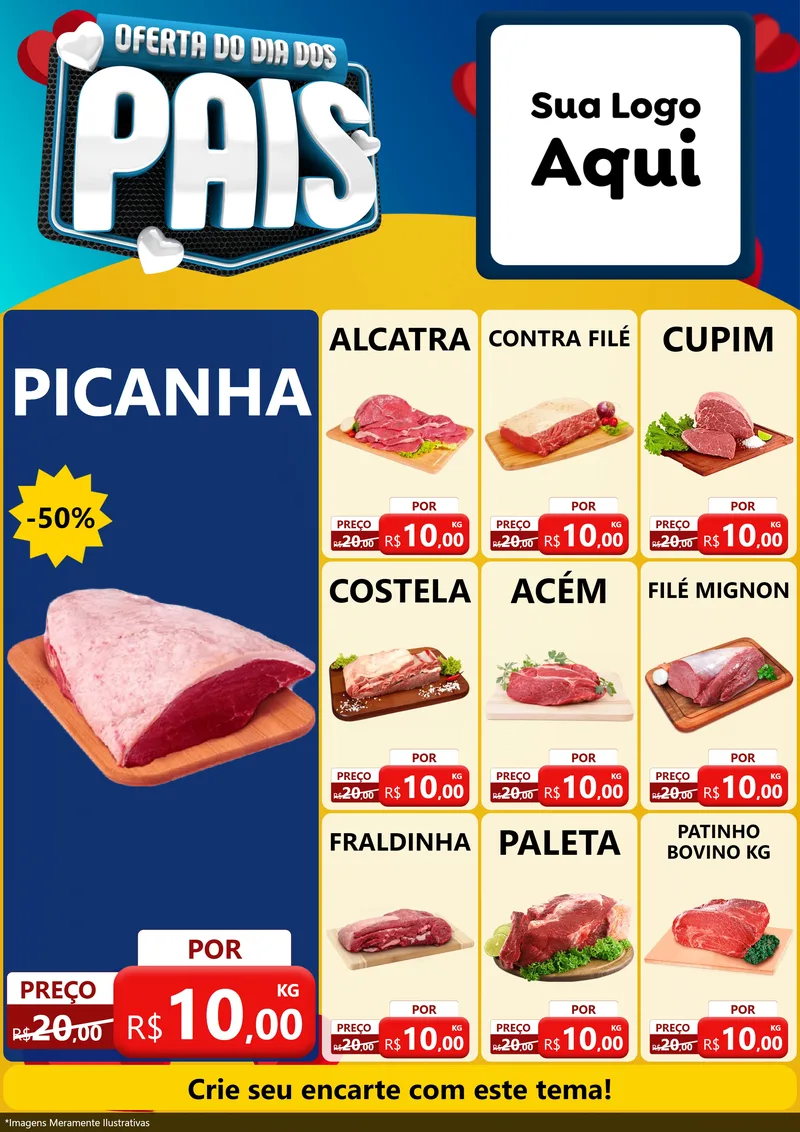 Modelo de Encarte para Encarte A4 Vertical com o tema Oferta Do Dia Dos Pais para Açougue