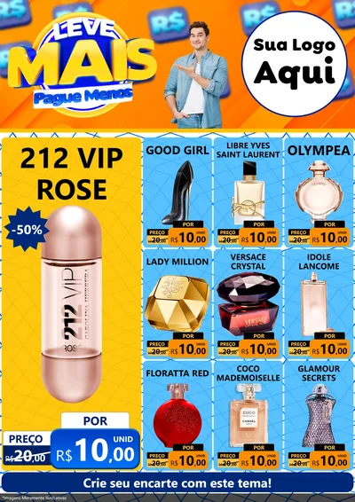 Modelo de Encarte para Encarte A4 Vertical com o tema Leve Mais, Pague Menos para Perfumes