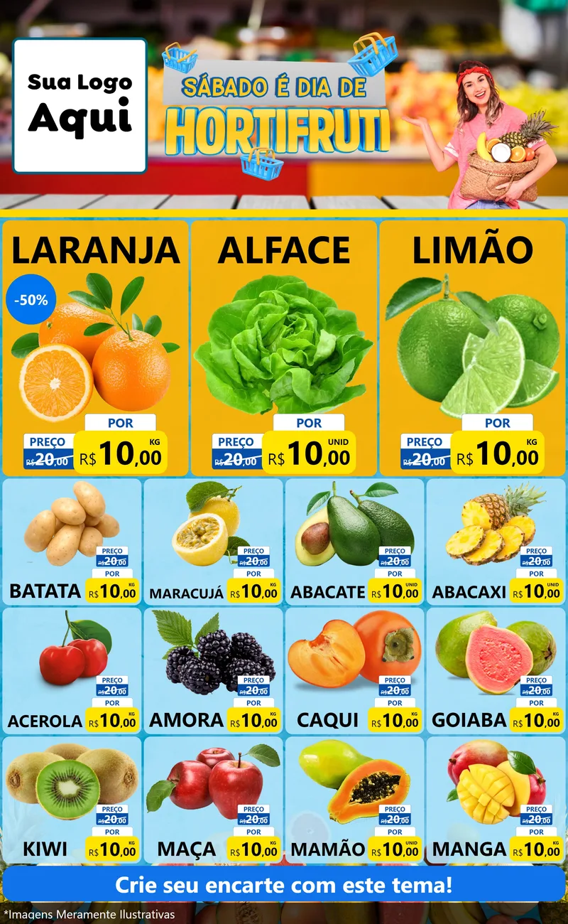 Modelo de Encarte para Encarte Grande com o tema Sábado É Dia de Hortifruti para Hortifrúti