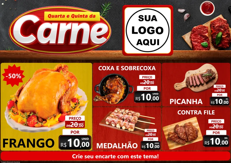 Modelo de Encarte para Encarte A4 Horizontal com o tema Quarta e Quinta da Carne para Assados