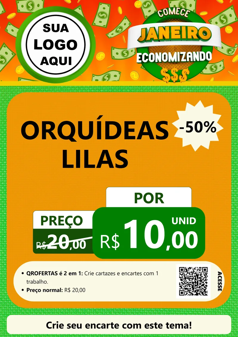 Modelo de Cartaz para Cartaz A4 Vertical com o tema Comece Janeiro Economizando para Floricultura e jardim