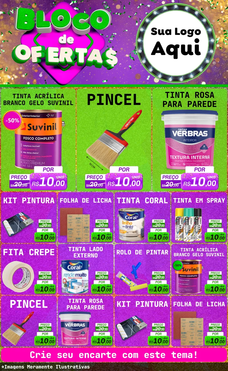 Modelo de Encarte para Encarte Grande com o tema Bloco de Ofertas para Tintas e Ferramentas