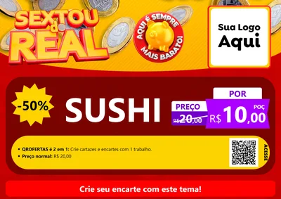Modelo de Cartaz para Cartaz A4 Horizontal com o tema Sextou do Real para Comida japonesa