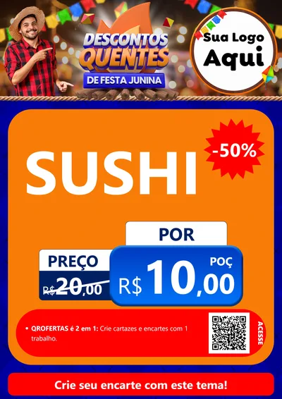 Modelo de Cartaz para Cartaz A4 Vertical com o tema Descontos Quentes de Festa Junina para Comida japonesa