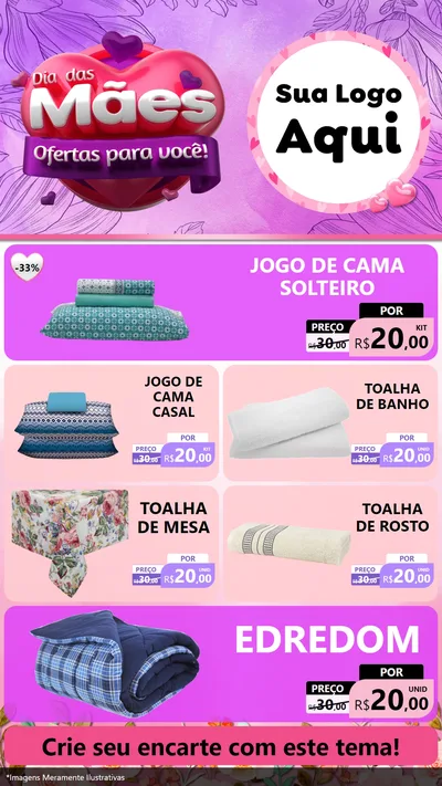 Modelo de TV para TV Vertical com o tema Dia das Mães Ofertas para Você! para Cama, Mesa e Banho