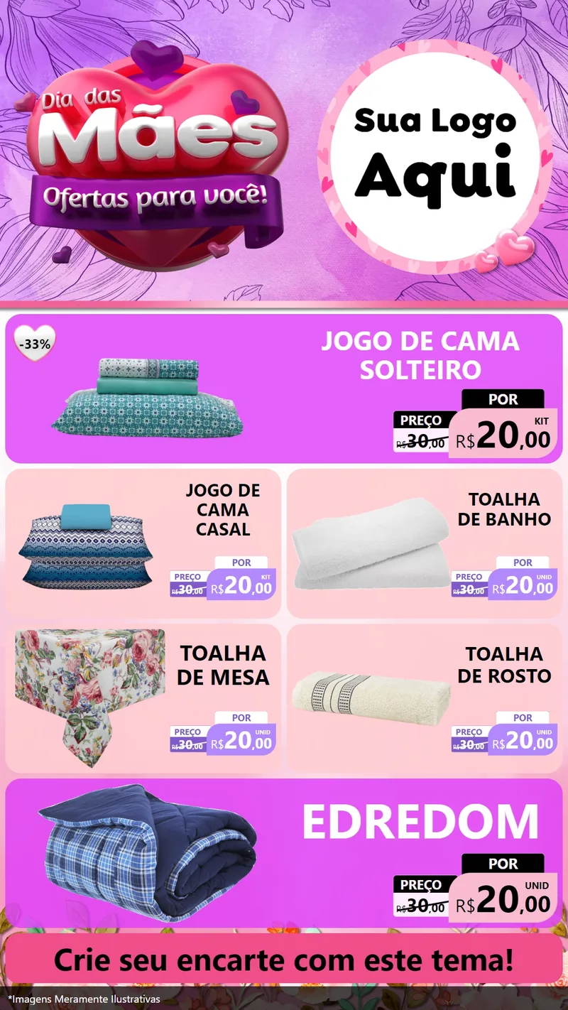 Modelo de TV para TV Vertical com o tema Dia das Mães Ofertas para Você! para Cama, Mesa e Banho