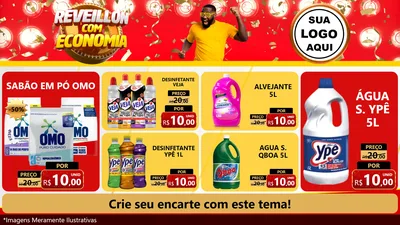 Modelo de TV para TV Horizontal com o tema Réveillon com Economia para Produtos de Limpeza