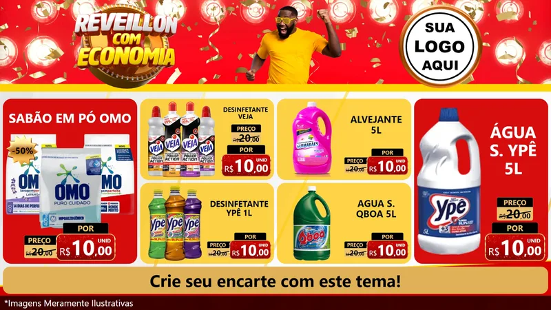Modelo de TV para TV Horizontal com o tema Réveillon com Economia para Produtos de Limpeza