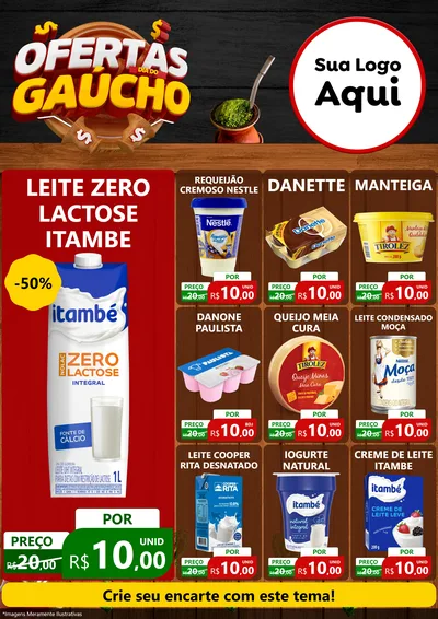 Modelo de Encarte para Encarte A4 Vertical com o tema Ofertas Dia do Gaúcho para Frios e Laticínios
