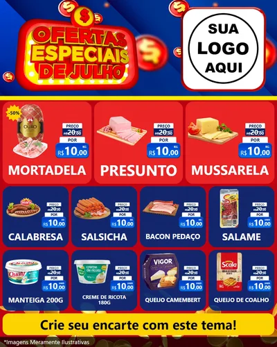 Modelo de Rede Social para Feed Instagram com o tema Ofertas Especiais de Julho para Frios e Laticínios
