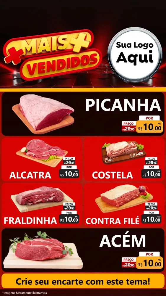 Modelo de TV para TV Vertical com o tema Mais Vendidos para Açougue