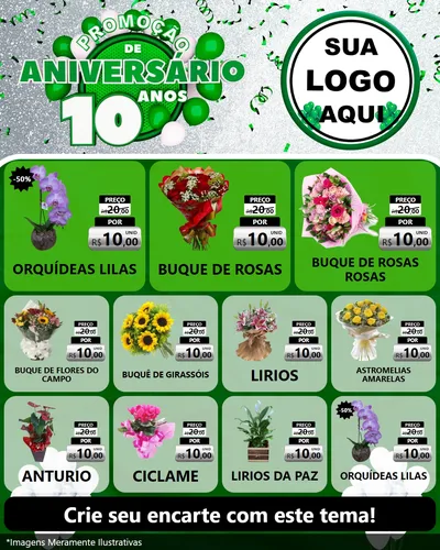 Modelo de Rede Social para Feed Instagram com o tema Promoção de Aniversário - 10 Anos para Floricultura e jardim