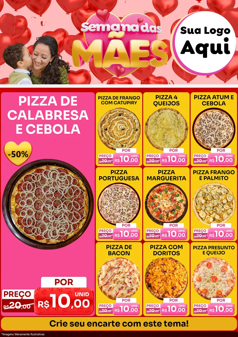 Modelo de Encarte para Encarte A4 Vertical com o tema Semana Das Mães para Pizzaria
