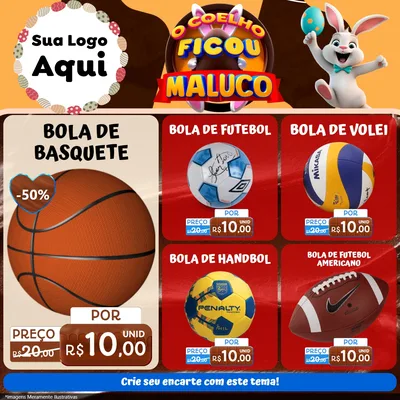 Modelo de Rede Social para Feed Facebook com o tema O Coelho Ficou Maluco - Páscoa para Artigos Esportivos