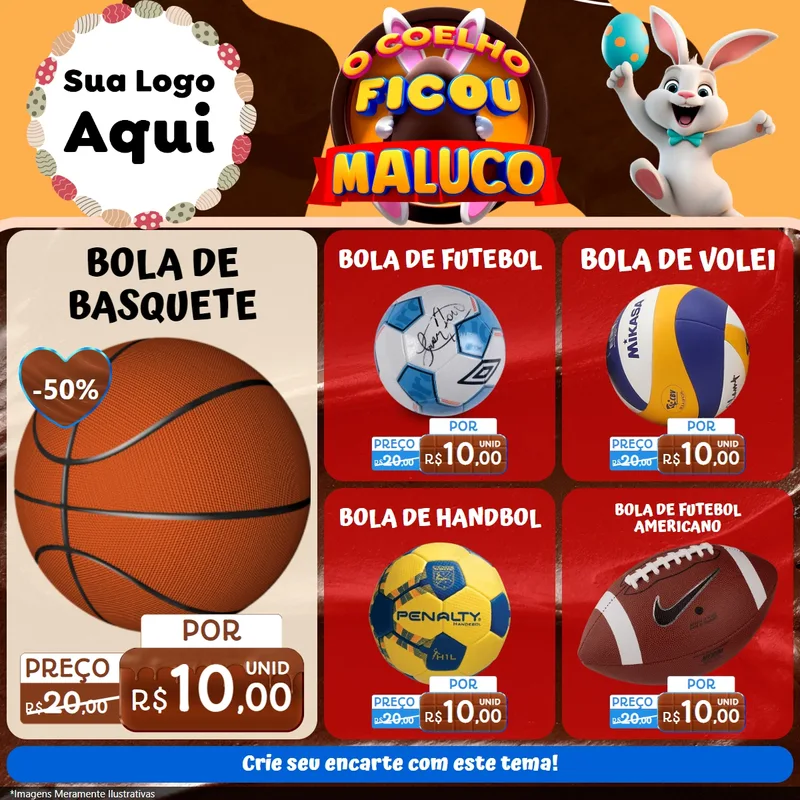 Modelo de Rede Social para Feed Facebook com o tema O Coelho Ficou Maluco - Páscoa para Artigos Esportivos