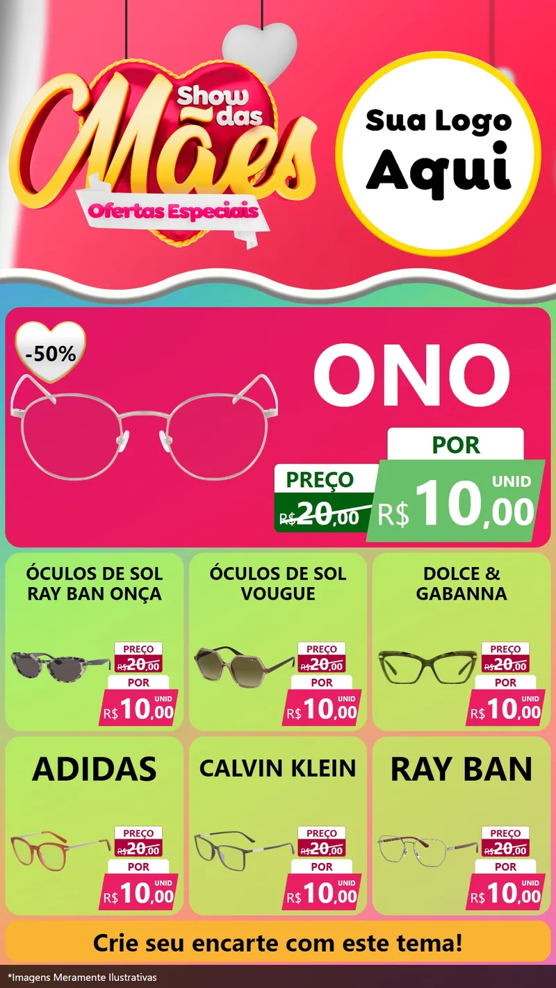 Modelo de Rede Social para Stories com o tema Show das Mães - Ofertas Especiais para Óticas
