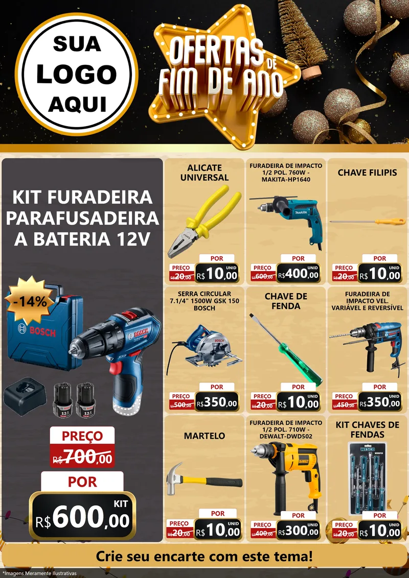Modelo de Encarte para Encarte A4 Vertical com o tema Ofertas de Fim de Ano para Maquinas e Ferramentas
