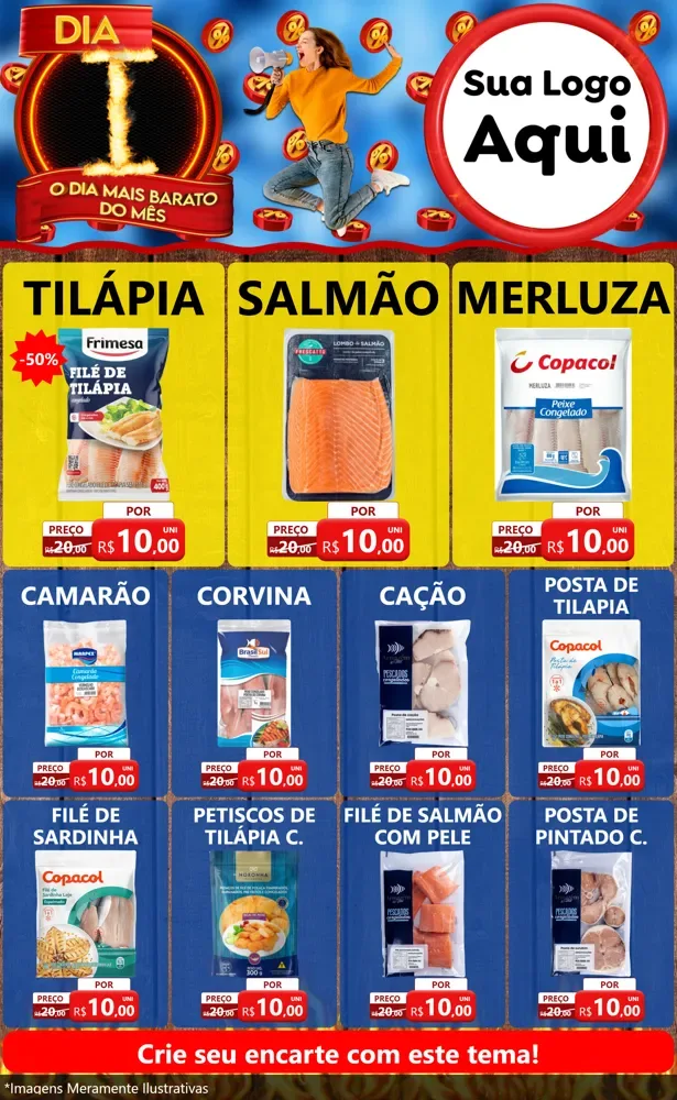 Modelo de Encarte para Encarte Grande com o tema Dia I - O Dia Mais Barato Do Mês para Peixaria