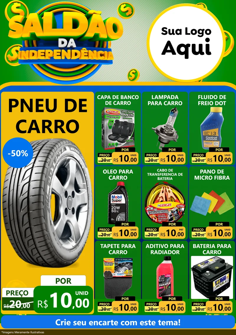 Modelo de Encarte para Encarte A4 Vertical com o tema Saldão da Indepêndencia para Auto peças